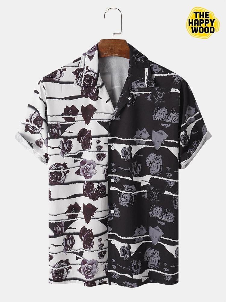 The Happy Wood Two Tone Rose Print Hawaiian Hawaii Shirt