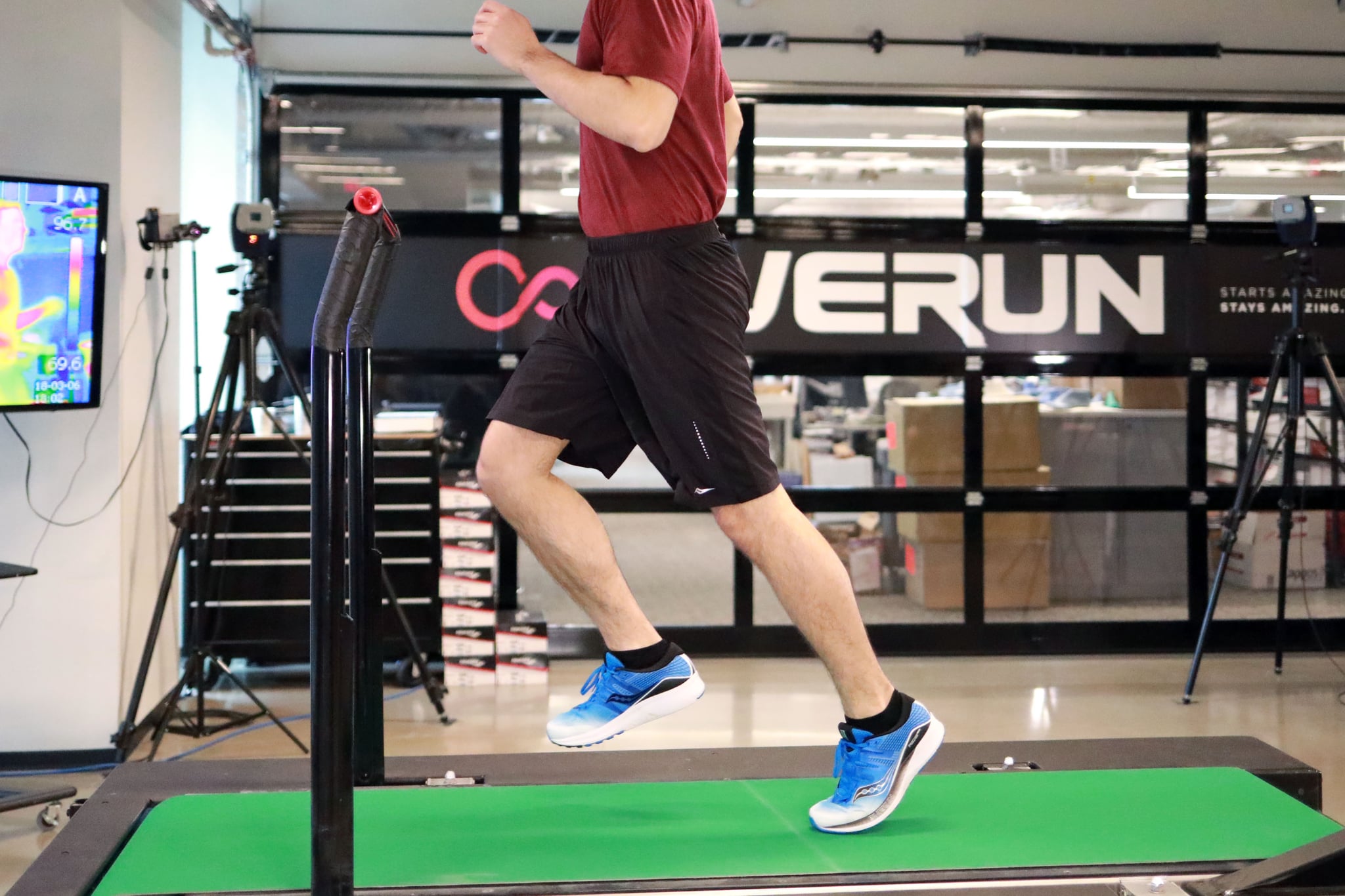 James Barrett getting his stride analyzed at the Saucony Innovation Lab (Example of Toe-Off)
