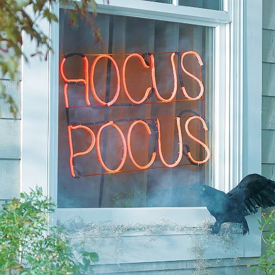 "Hocus Pocus" neon-orange window sign ($90)