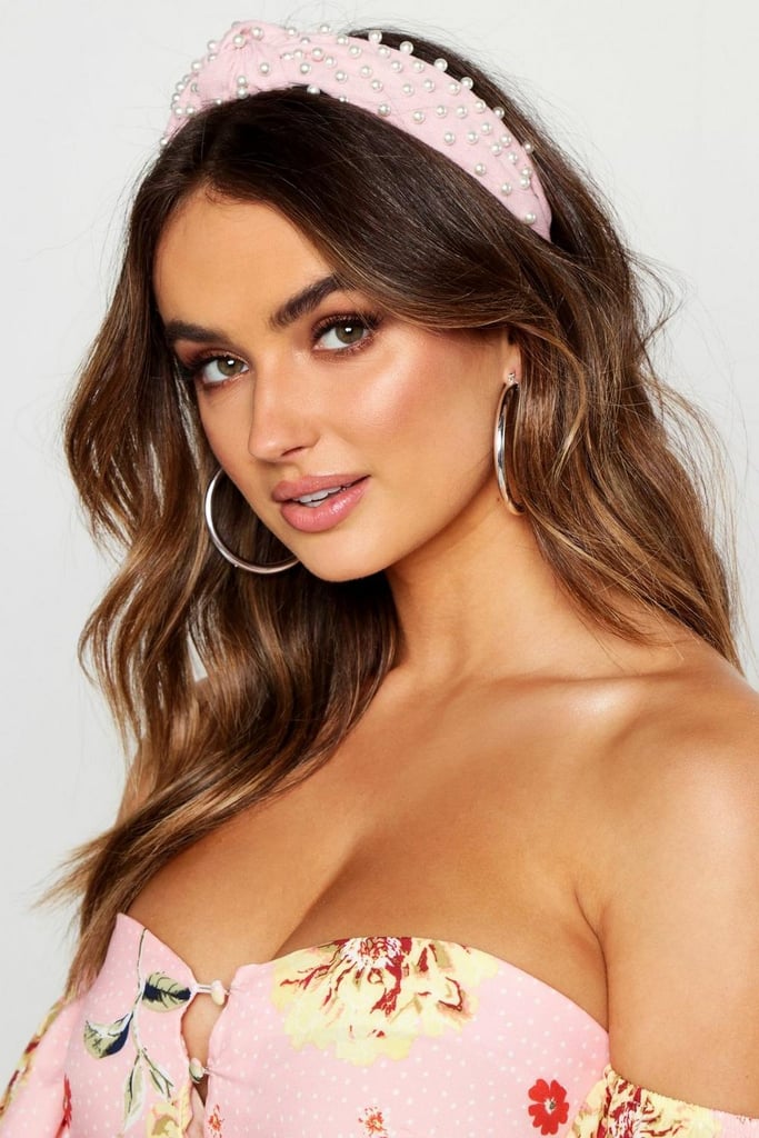 Boohoo Premium Pearl-Embellished Knot Headband