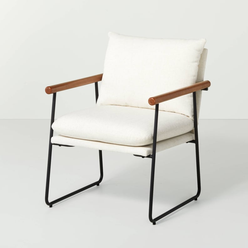 An Accent Chair: Cushioned Metal & Wood Accent Arm Chair