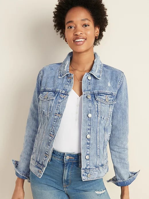 Light wash distressed denim sale jacket