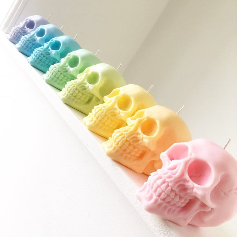 For Spooky Vibes: Pastel Skull Candle