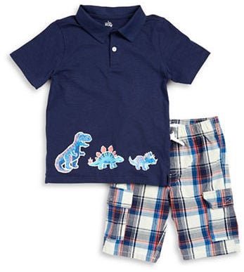 Dinosaur Polo and Plaid Shorts Set