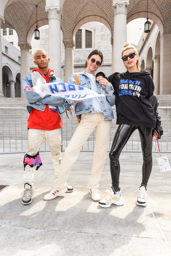 We're definitely not knocking Hailey's March For Our Lives hoodie off the list. The supermodel made a strong statement when she stepped out in her dad sneakers alongside Jaden Smith and Kendall Jenner in LA to show her support.