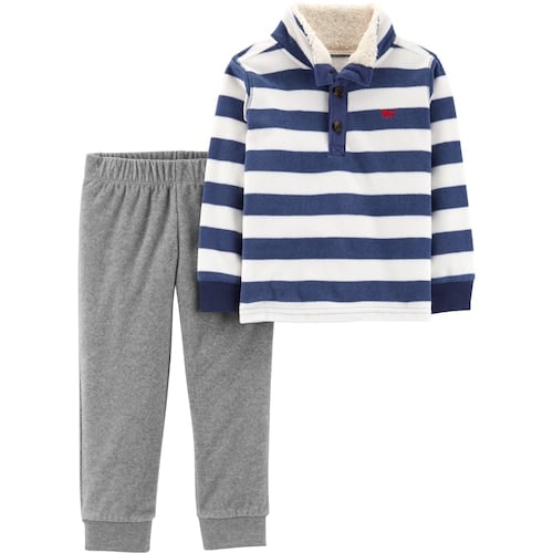 Carter's Striped Fleece Sherpa Pullover Top & Pants Set