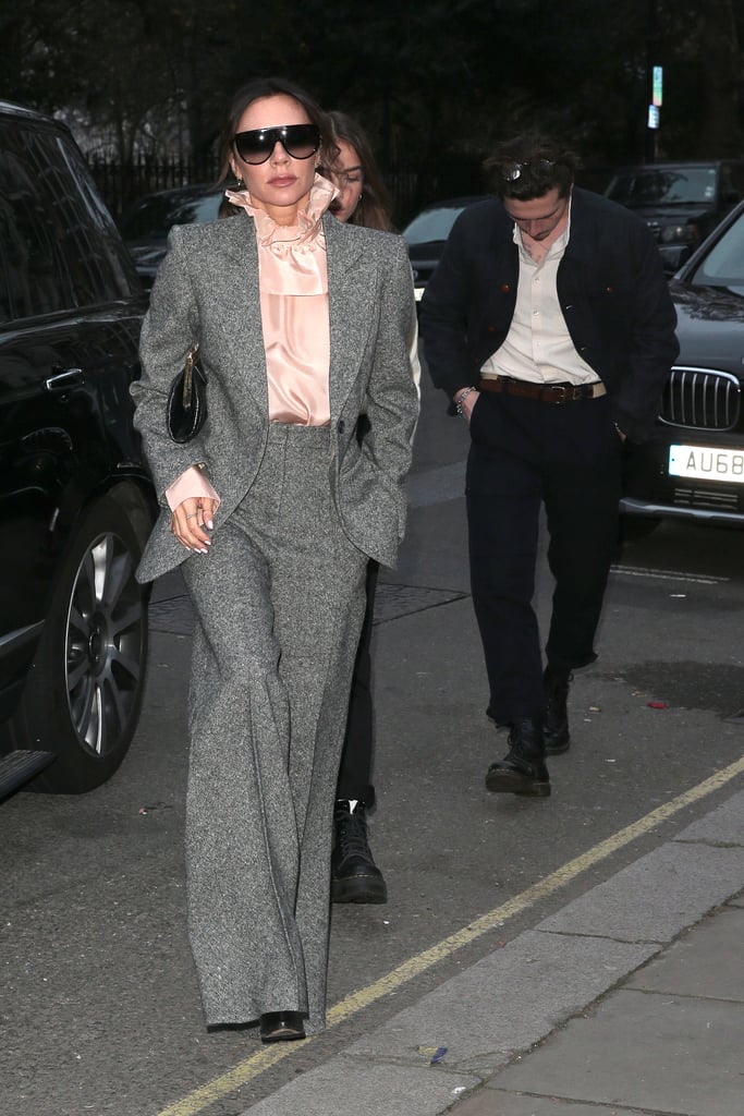 Victoria Beckham Gray Suit With Brooklyn Beckham Girlfriend