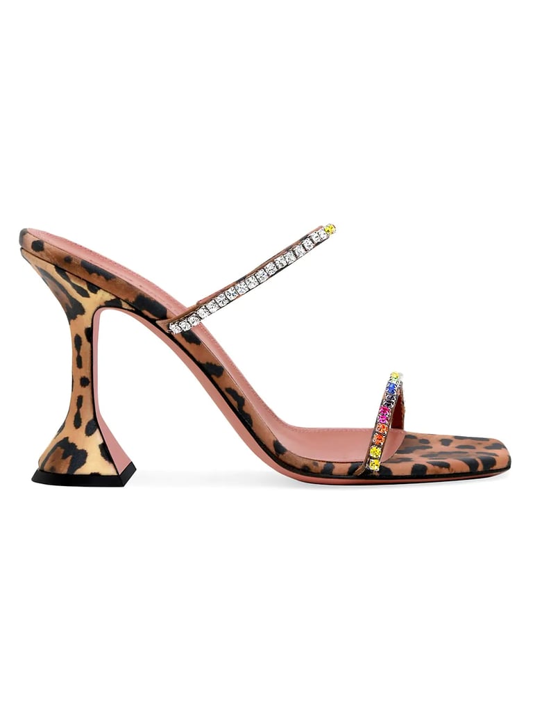 Amina Muaddi Gilda Crystal-Embellished Leopard-Print Satin Sandals