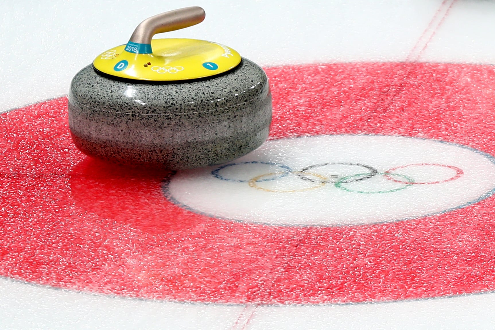 GANGNEUNG, SOUTH KOREA - FEBRUARY 16: A detail of a stone during the Curling Women's Round Robin Session 4 at Gangneung Curling Centre on February 16, 2018 in Gangneung, South Korea.(Photo by Maddie Meyer/Getty Images)