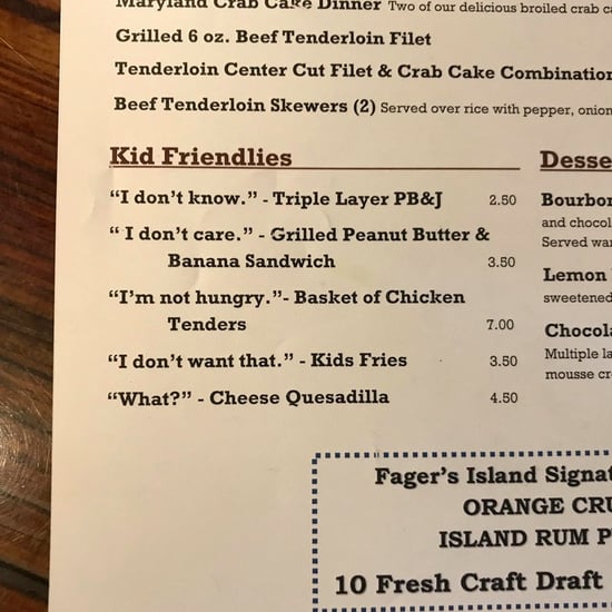Restaurant's Funny Kids' Menu
