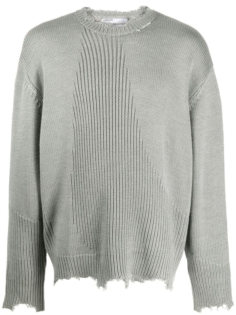 C2h4 Ribbed-Knit Distressed Jumper