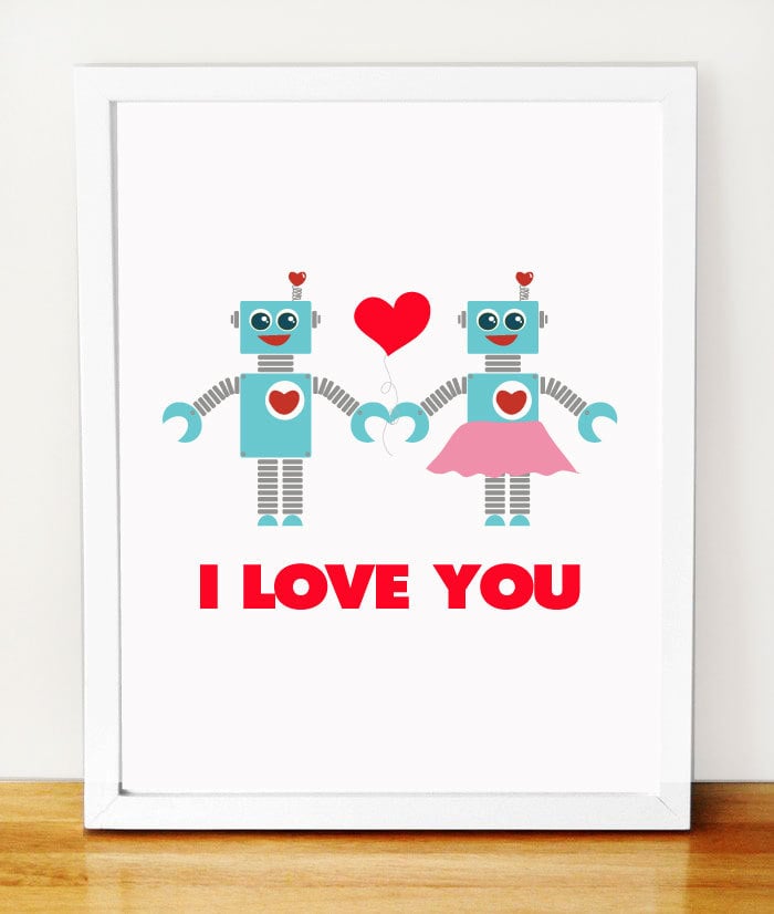 Nothing says "I love you" like two robots holding hands ($12).