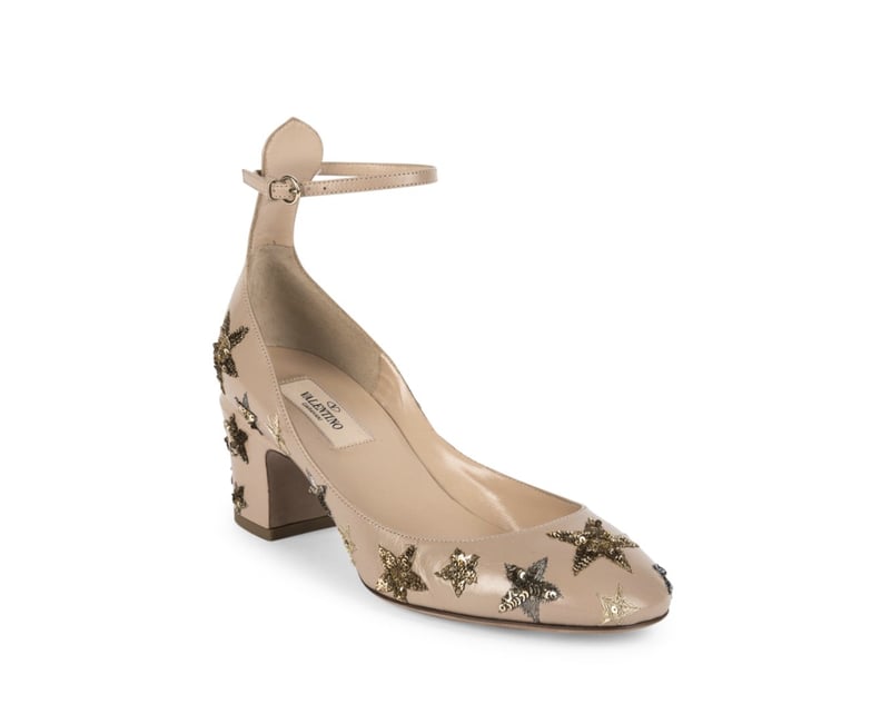 Valentino Star-Studded Leather Ankle-Strap Pumps