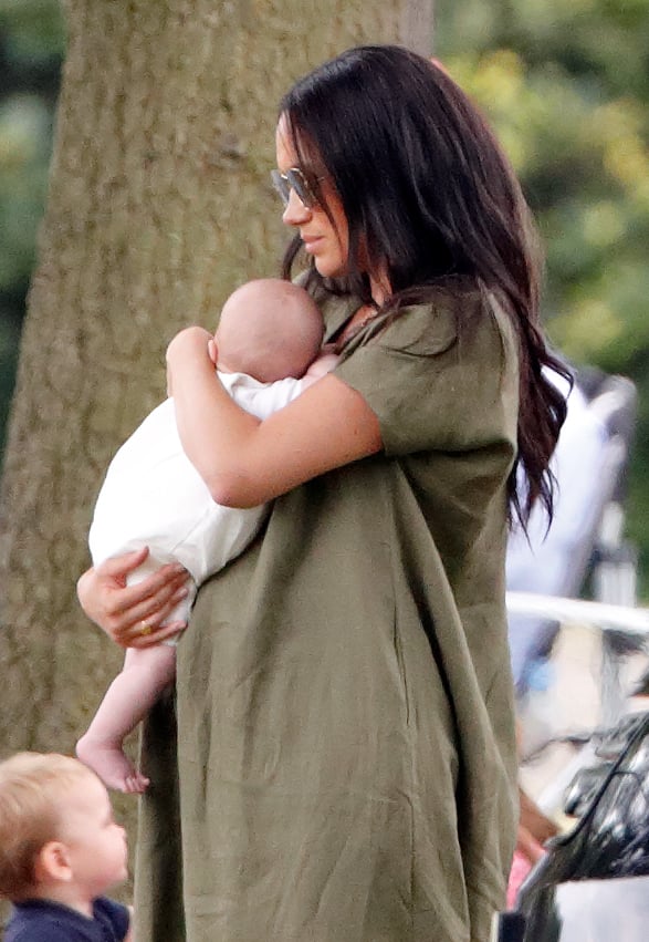 July: Meghan brought baby Archie along to watch Harry participate in a charity polo match.