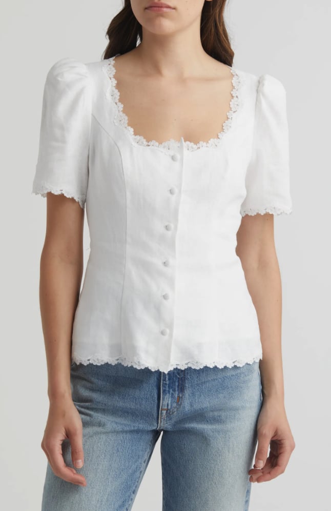 Reformation Anabella Linen Button-Up Top