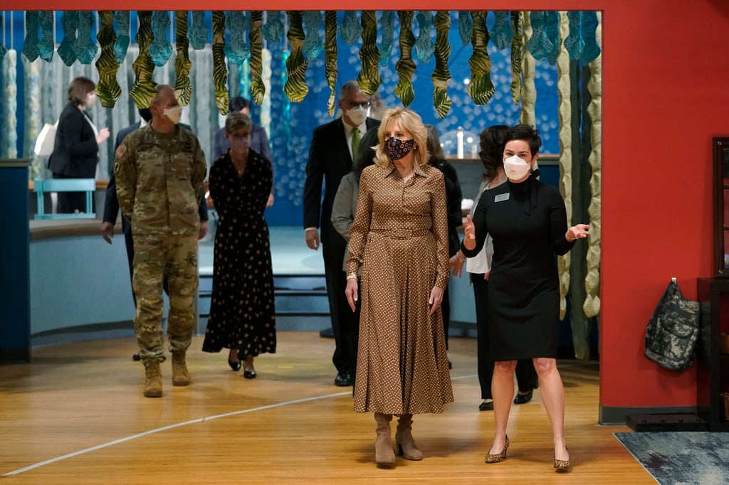 Jill Biden Wears Brown Polka-Dot Dress Like Lady Gaga's