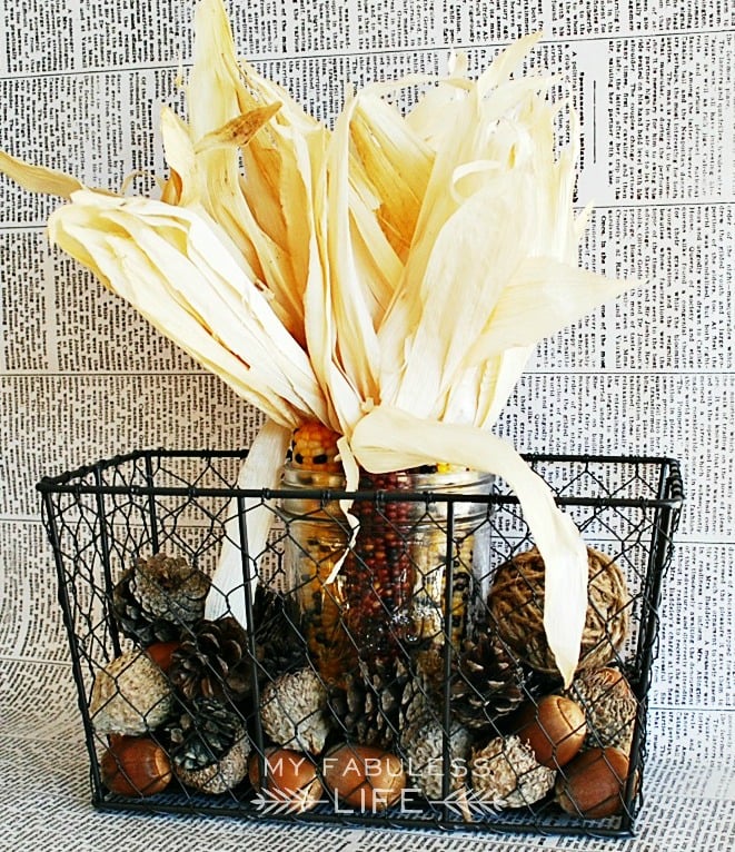 Pine Cone and Corn Accented Mason Jar