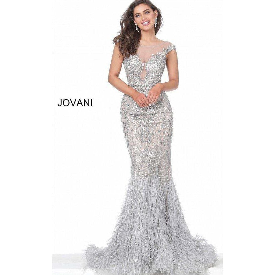 Jovani Silver Open Back Evening Dress