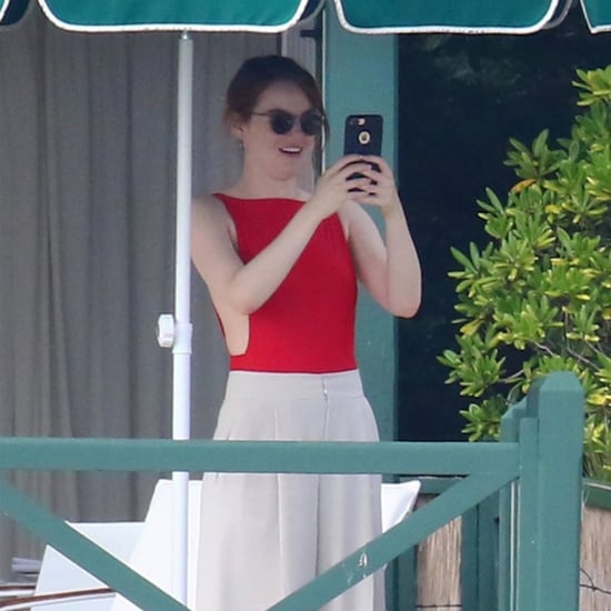 Emma Stone's Red One-Piece Swimsuit in France