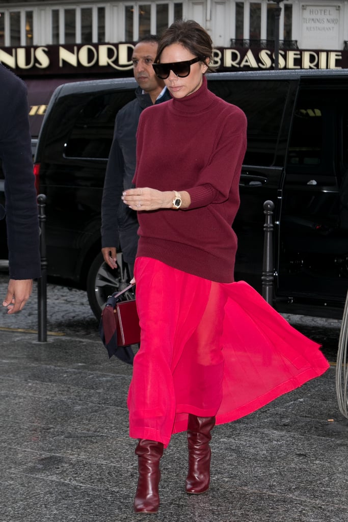 Wearing Slouchy Burgundy Boots From Her Collection | Victoria Beckham's ...