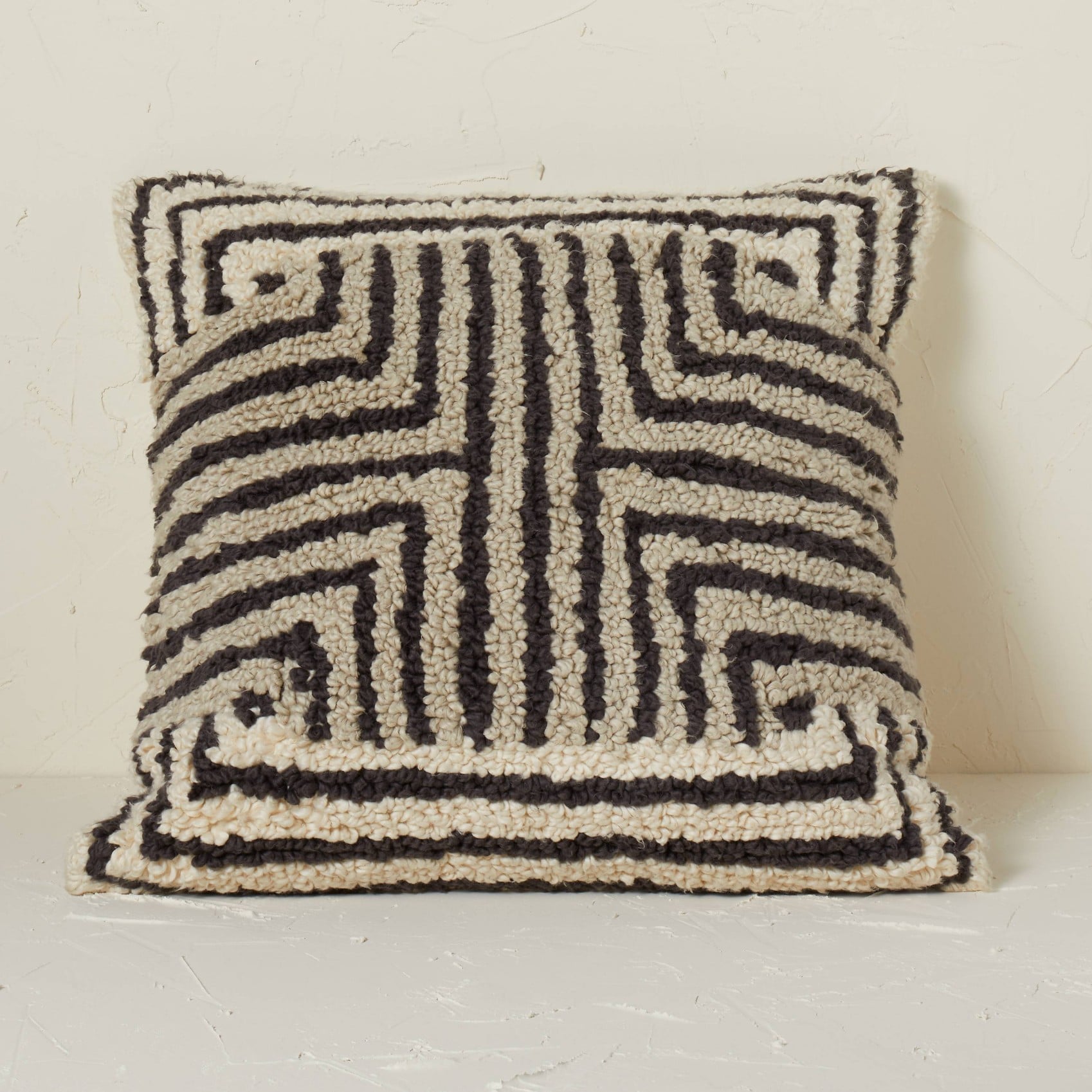 Square Embellished Geometric Decorative Throw Pillow Off-White/Black - Opalhouse Designed with Jungalow