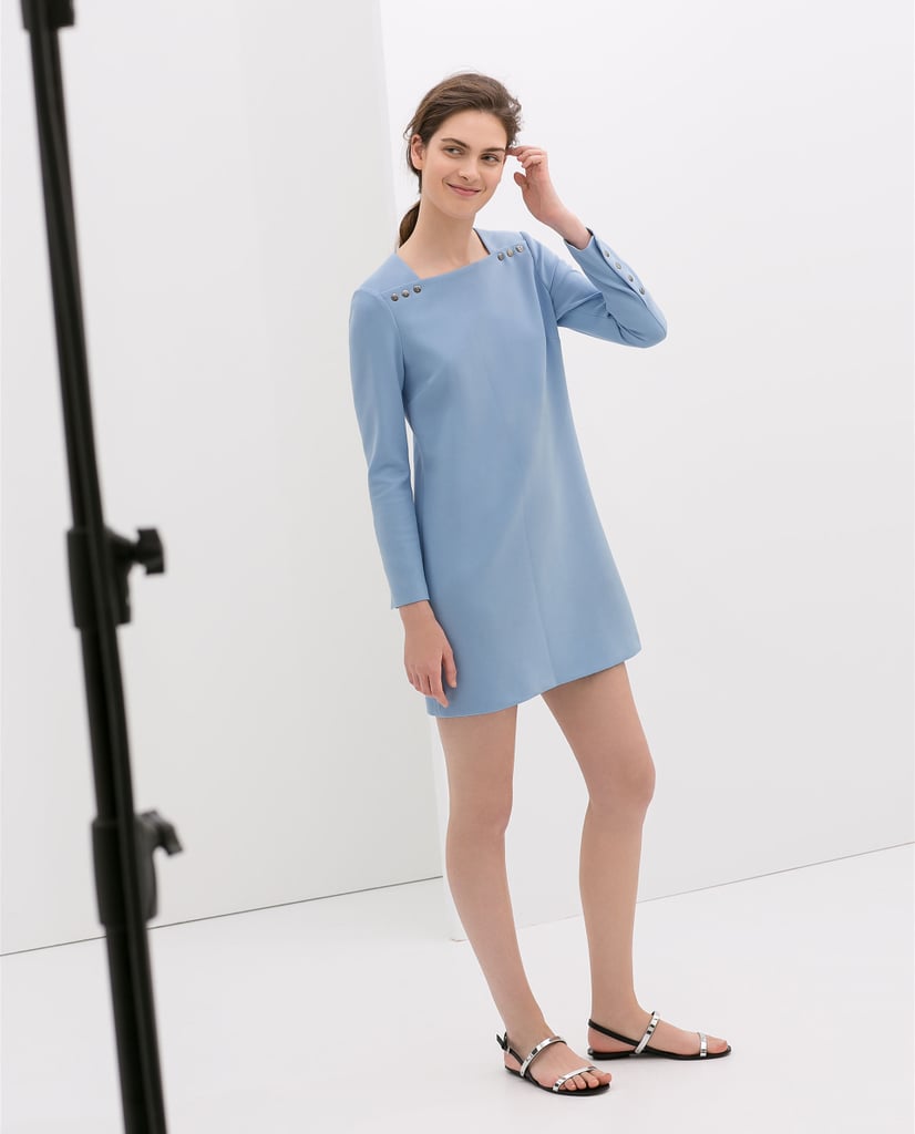 Zara Long-Sleeve Blue Dress With Buttons ($100)