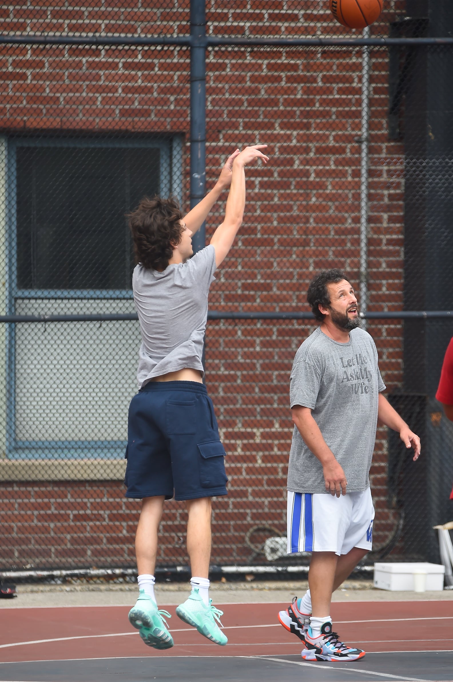 Adam Sandler and Timothée Chalamet Play Basketball in NYC PS Celebrity