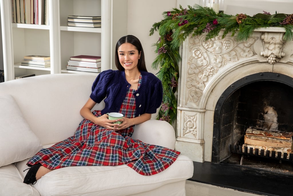 A Classic Holiday Look: Hill House Home The Ellie Nap Dress — Red Tartan and Ollie Sweater — Navy