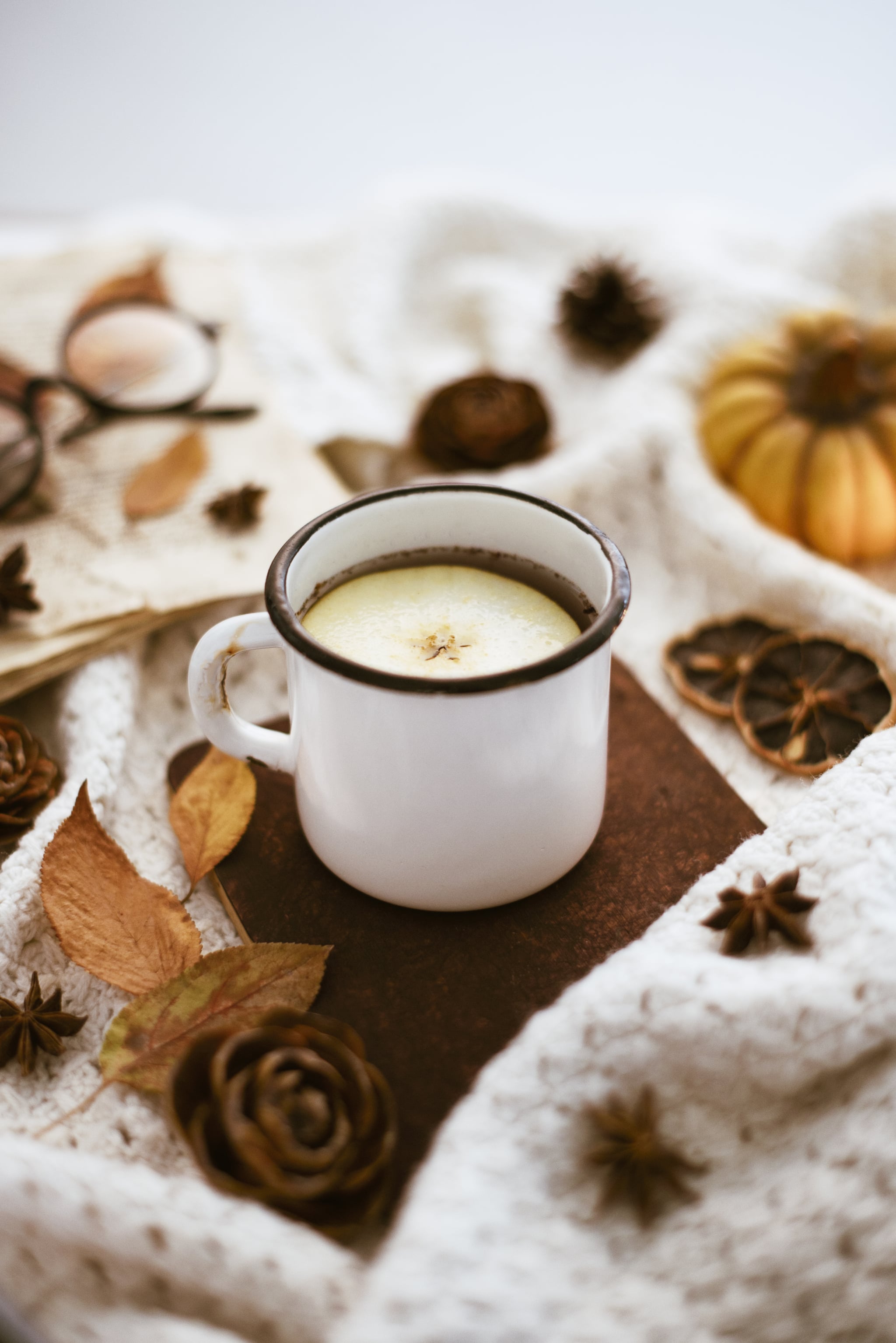 Fotka Autumn Cozy fall background with hot coffee cup and decorations  Hipster blogger morning ze služby Stock  Adobe Stock