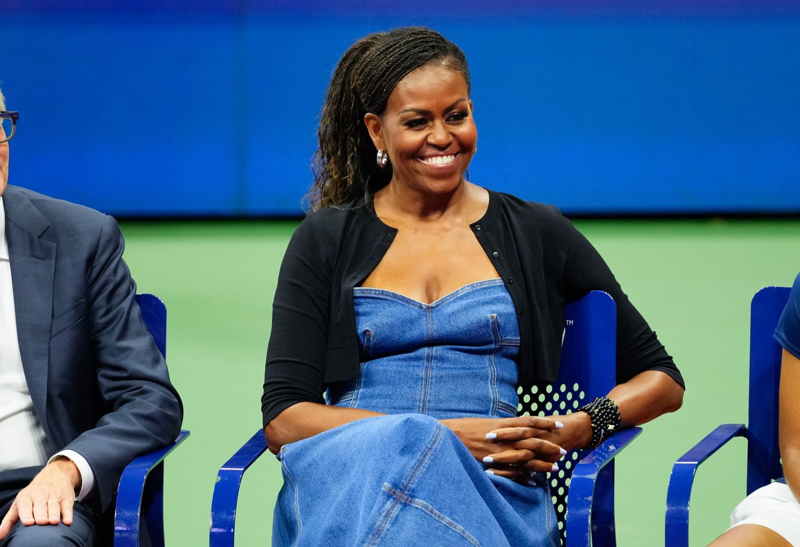 Michelle Obama's Denim Oscar de la Renta Dress at US Open POPSUGAR