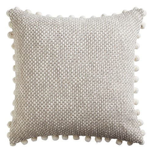 Chunky Textured Gray Pillow With Poms