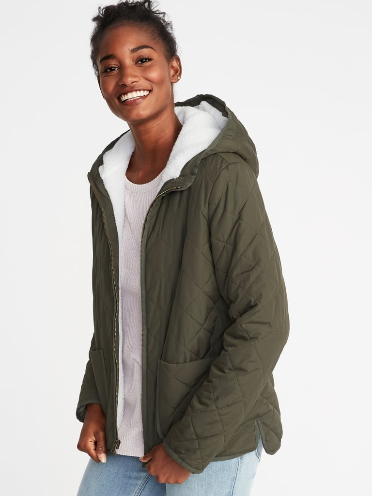 Quilted Sherpa-Lined Hooded Jacket for Women 