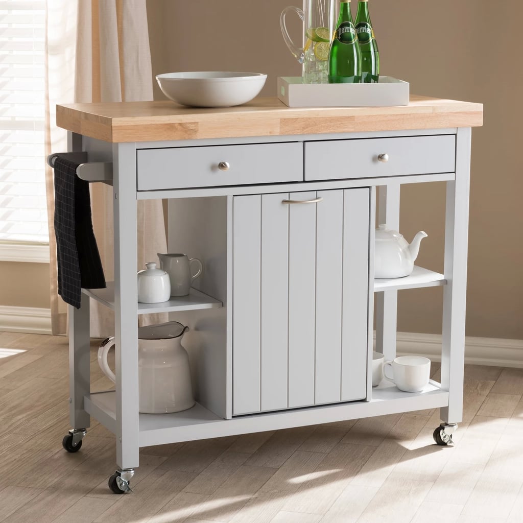 Hayward Coastal and Farmhouse Natural Wood Kitchen Cart