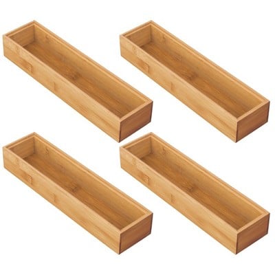 mDesign Bamboo Stackable Kitchen Drawer Organiser Trays