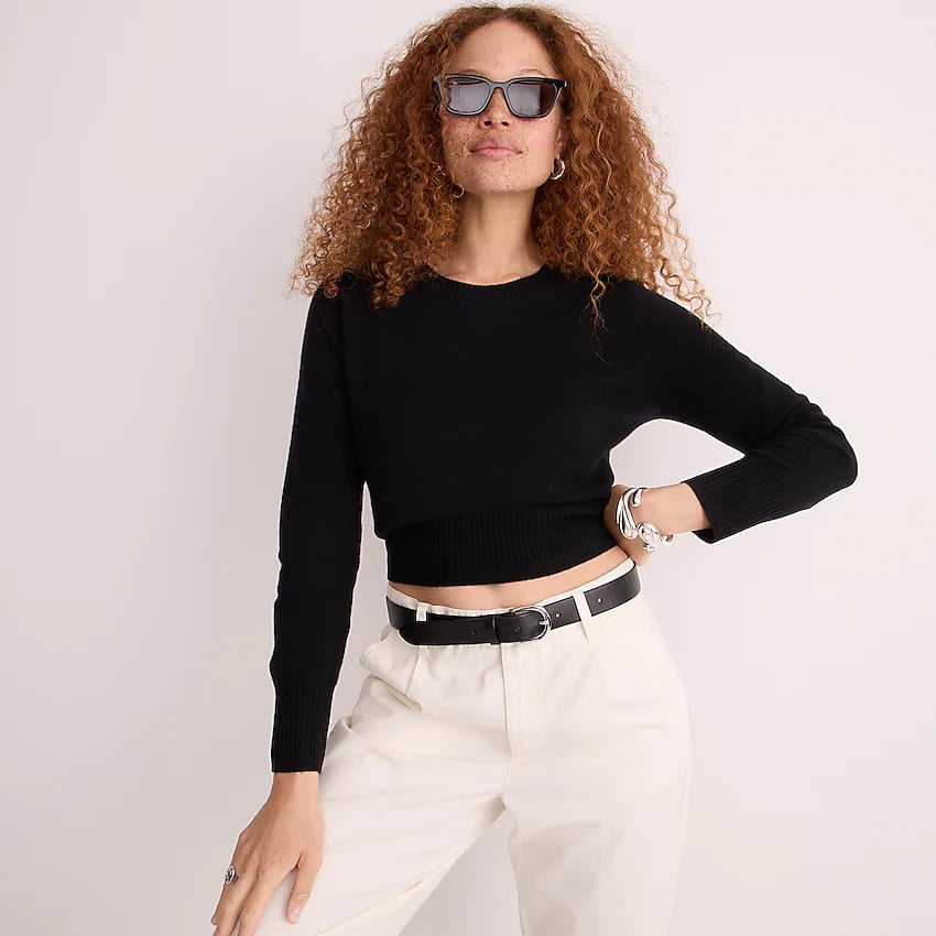 A Cropped Sweater: J.Crew Cropped Cashmere Crewneck Sweater | 10 Quality Cashmere  Sweaters That Don't Cost a Fortune | POPSUGAR Fashion UK Photo 5