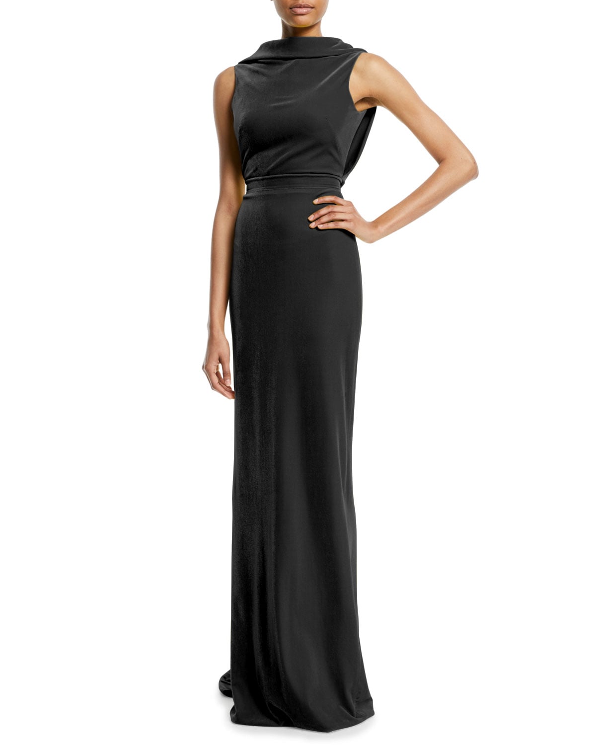 Brandon Maxwell Sleeveless Drape Back Column Evening Gown - Janet Mandell