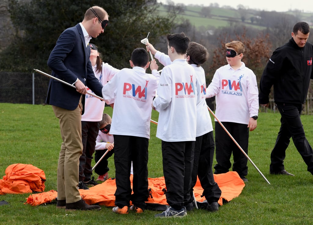 Will hilariously tried to pitch a tent while blindfolded with a group of primary school students in Wales in March 2017.