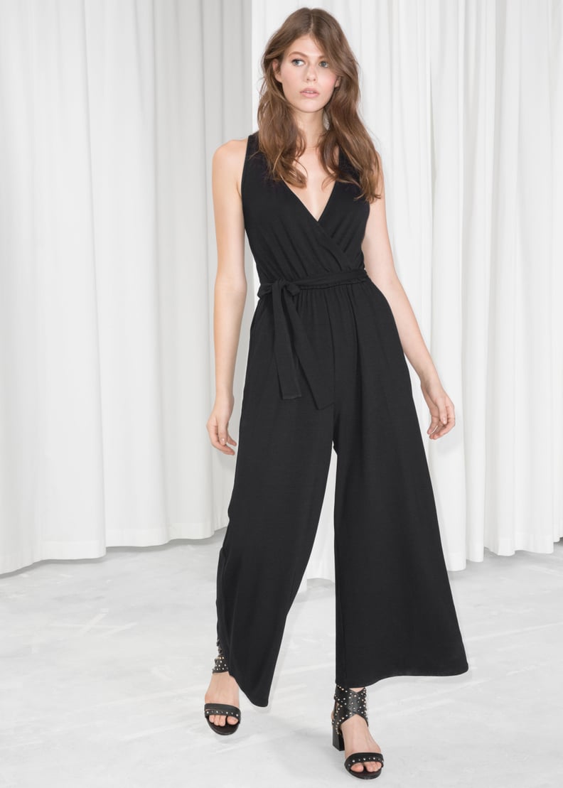 Halle Berry's Deep V-Neck Black Jumpsuit | POPSUGAR Fashion