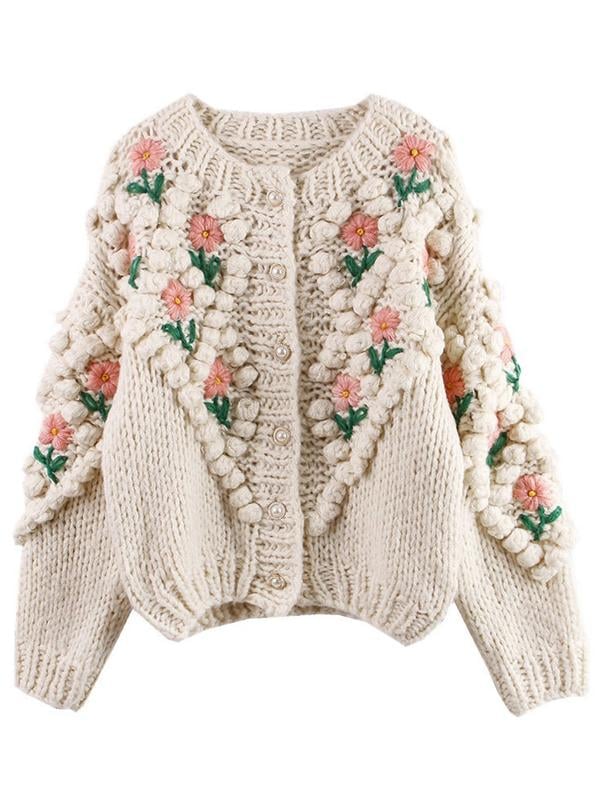 Goodnight Macaroon Laura Floral Embroidered Pom Pom Cardigan