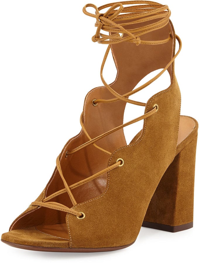 Saint Laurent Babies Suede Lace-Up Sandal, Tan ($795)