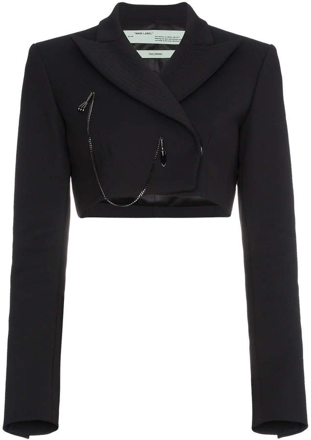 Off-White Cropped Blazer With Chain