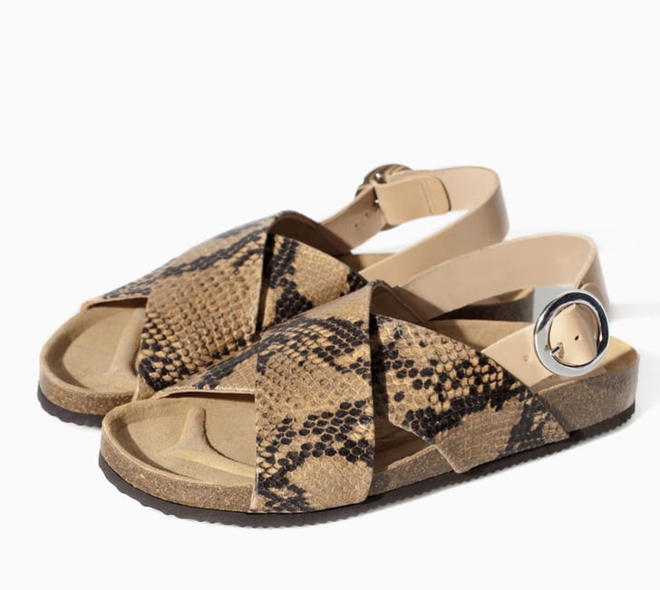 Zara tan snakeskin cork double-strap flat sandals ($100) | Mary-Kate ...