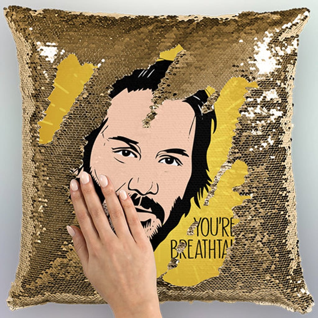 Keanu Reeves Sequin Pillow on Etsy — "You're Breathtaking"