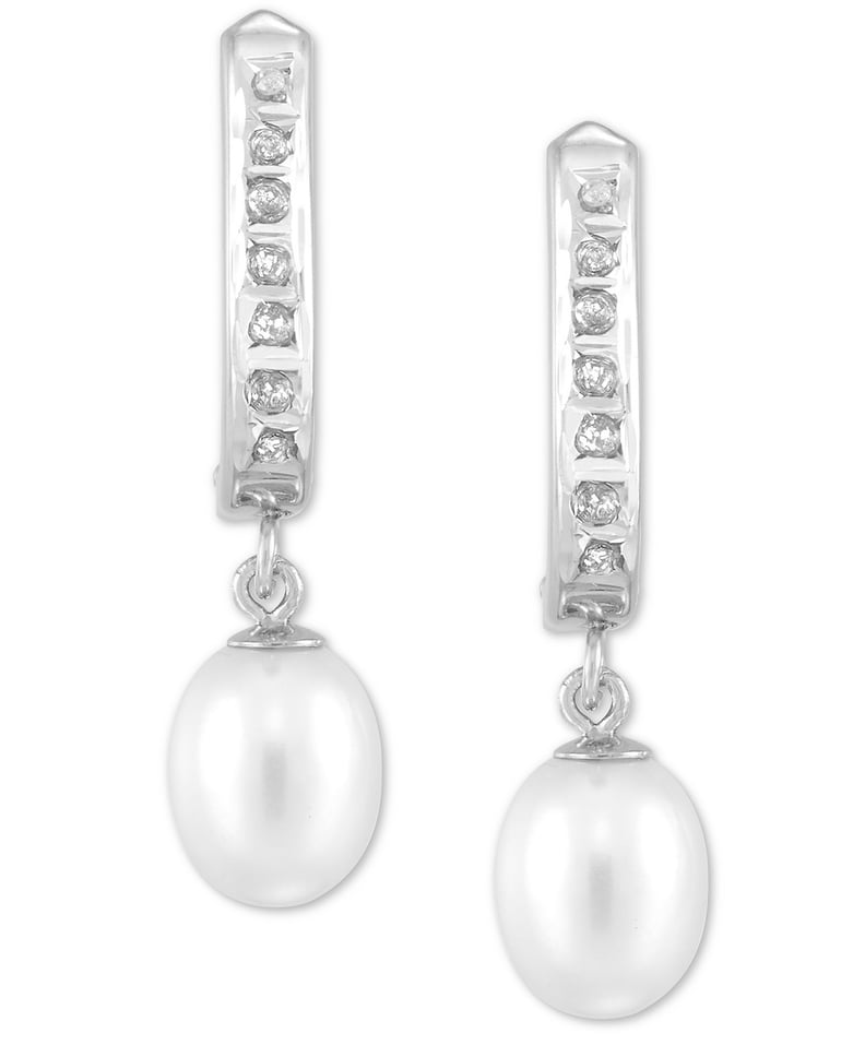 Diamond Fascination Pearl and Diamond Accent Hoop Earrings