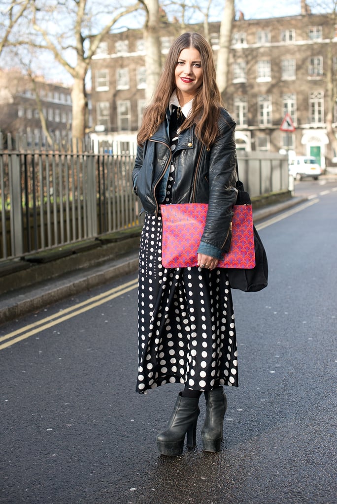 She managed to pull together a rocker-cool jacket and a peppy bit of mod-inspired print.