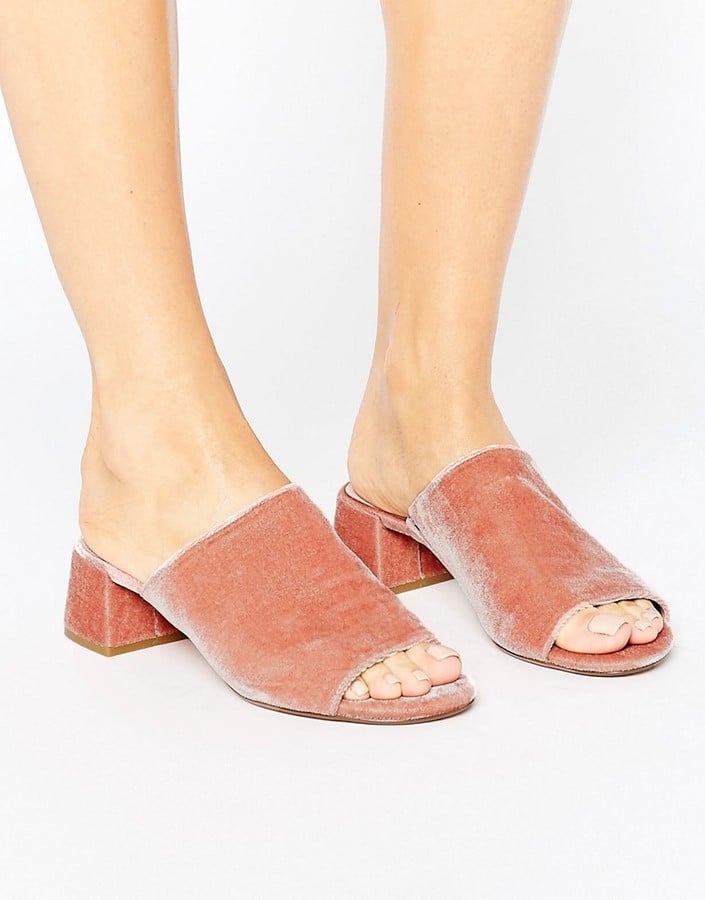 Dune Blush Velvet Heeled Mules