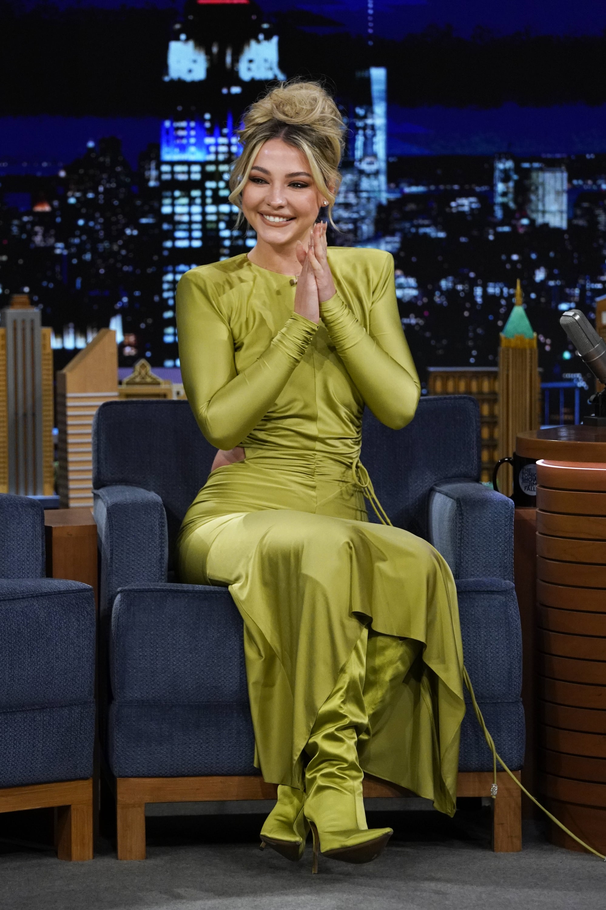 THE TONIGHT SHOW STARRING JIMMY FALLON -- Episode 1752 -- Pictured: Actress Madelyn Cline during an interview on Wednesday, November 23, 2022 -- (Photo by: Rosalind OConnor/NBC via Getty Images)