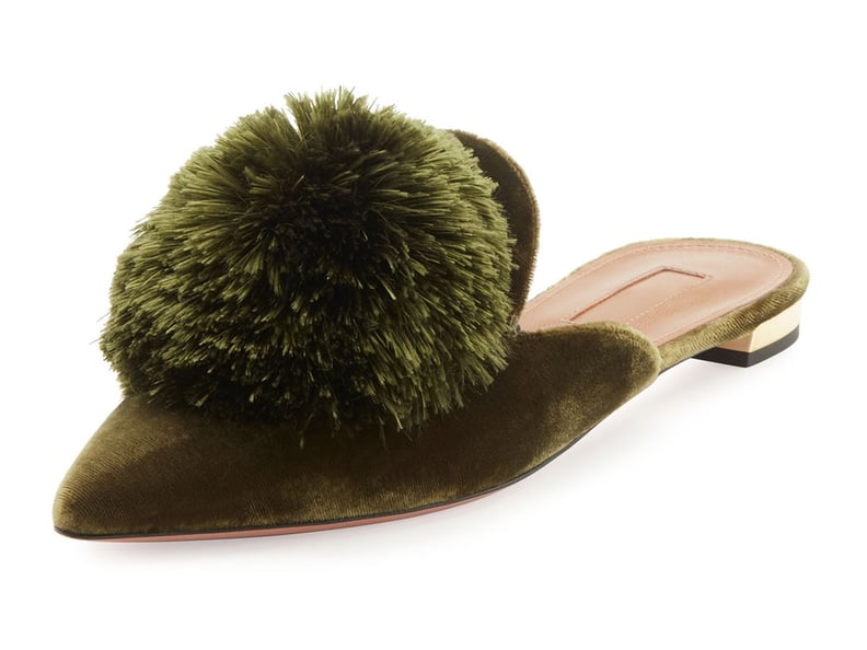 Aquazzura Powder Puff Pom-Pom Mule Flat