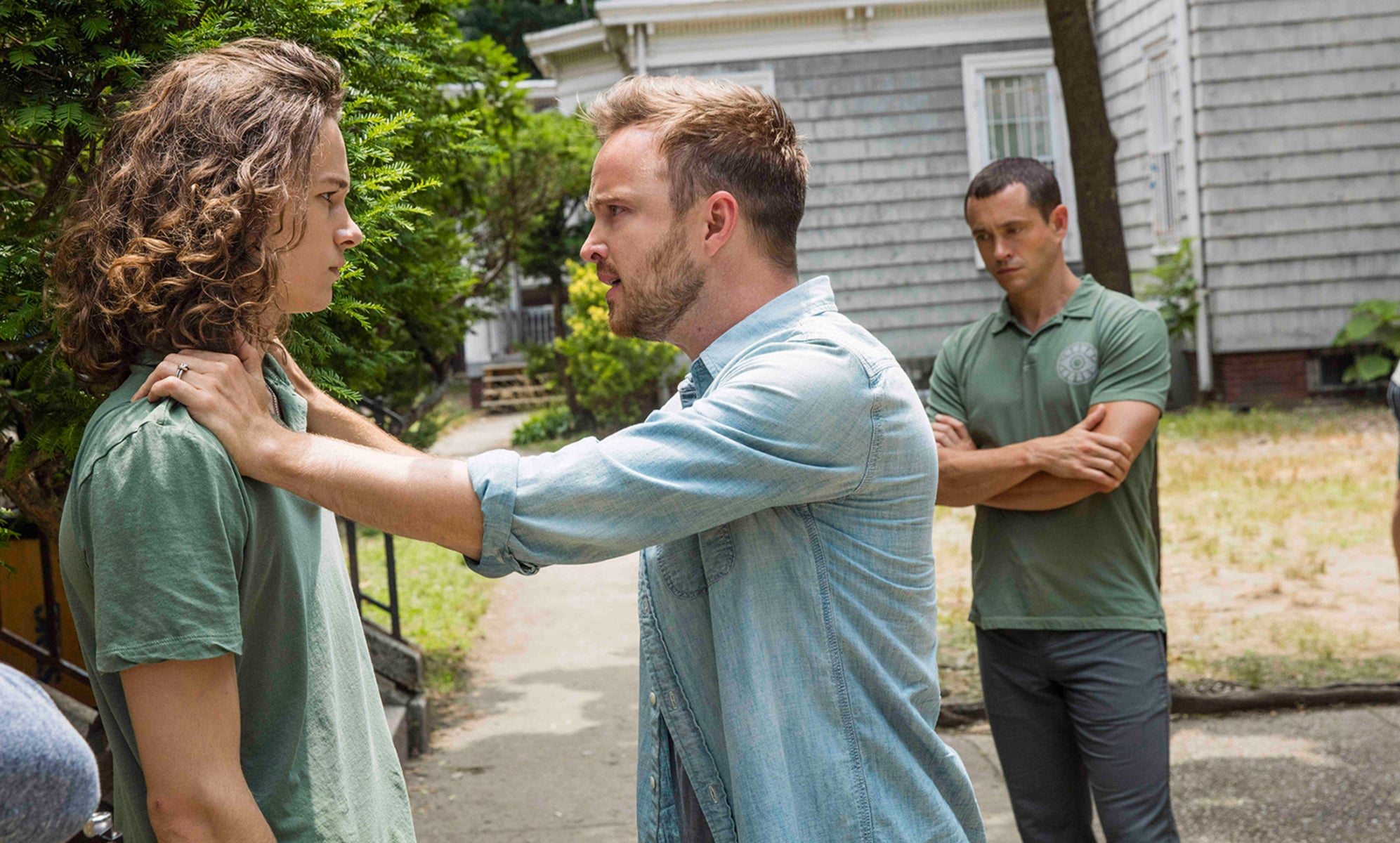 THE PATH, Kyle Allen, Aaron Paul, Hugh Dancy in 'The Father and the Son', (Season 2, Episode 203, aired February 1, 2017), ph: Greg Lewis / Hulu / courtesy Everett Collection