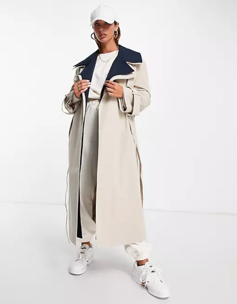 Asos Design Double Layer Trench Coat in Navy